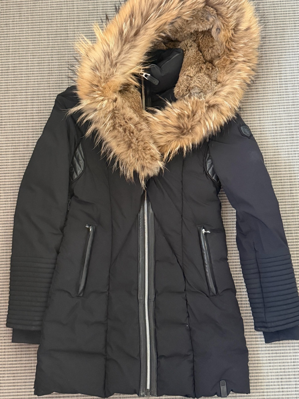 RUDSAK Black Puffer Coat with Tan Faux-Fur Hood Trim